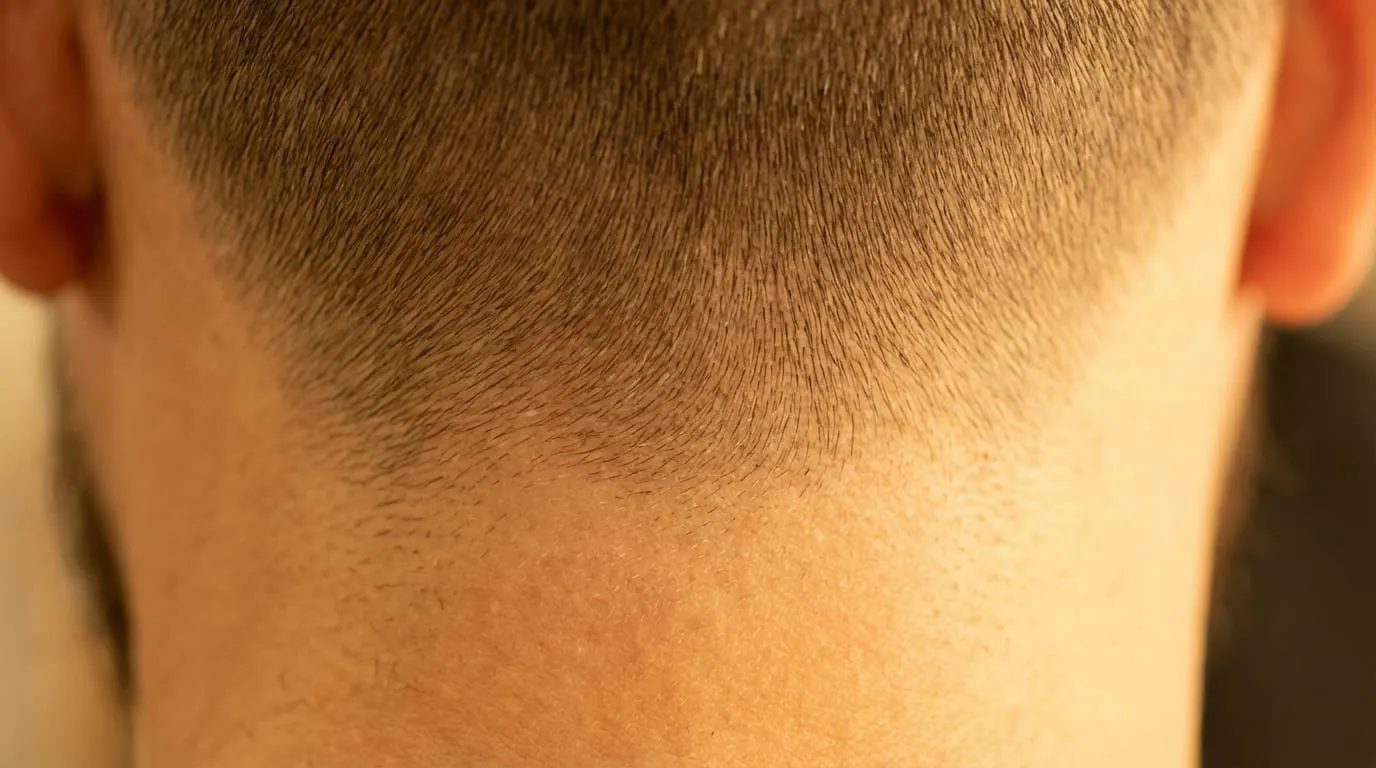 צילום מאקרו של דירוג שיער (fade) נקי המדגים מעבר חלק בין אורכי שיער שונים